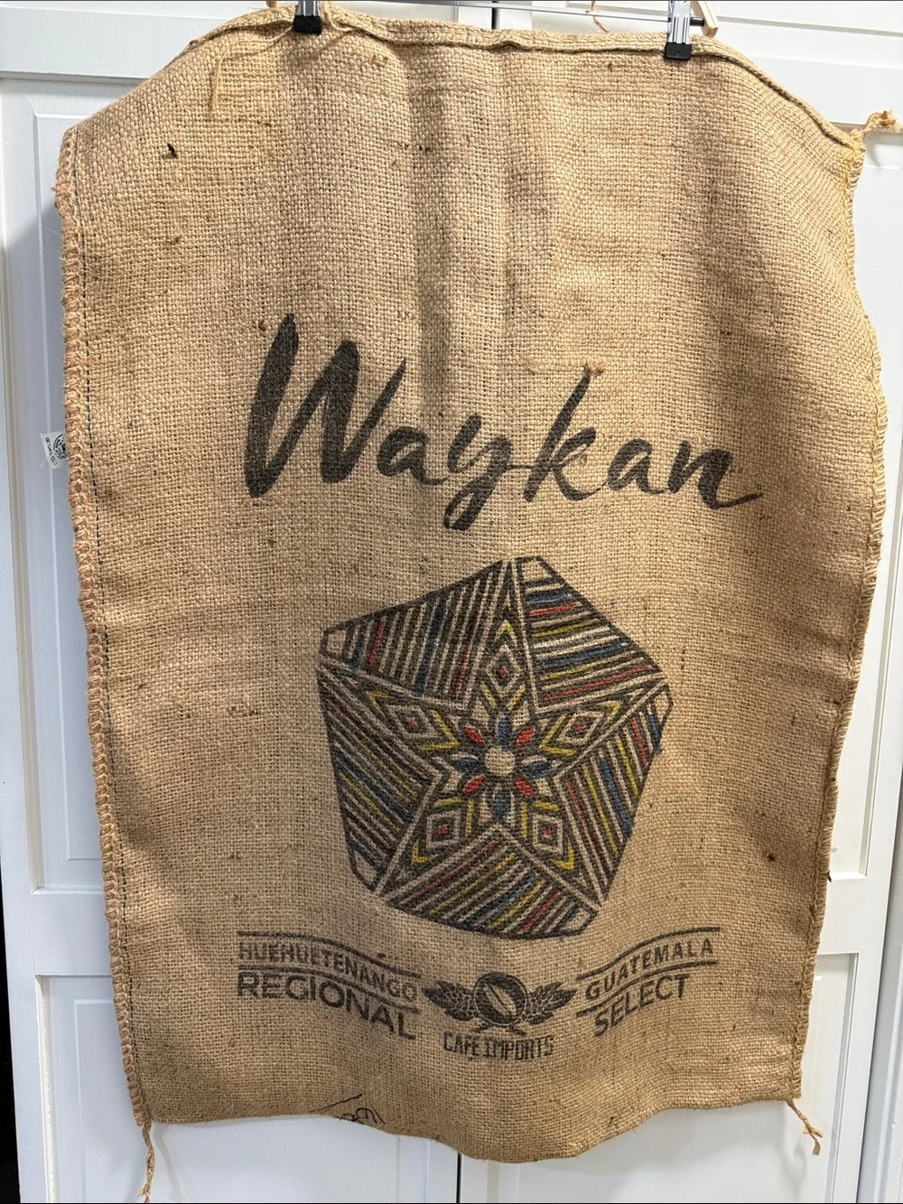 Guatemala Natural Jute Coffee Sack with Multicolor Geometric Print